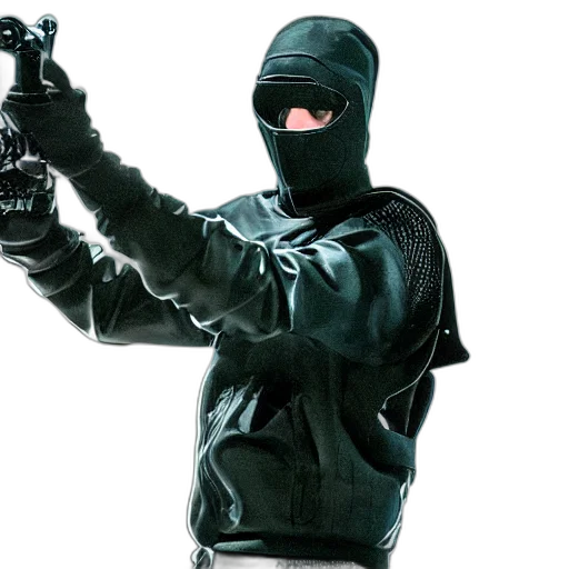 jacket, weapon, staff, mask transparent PNG cut-out