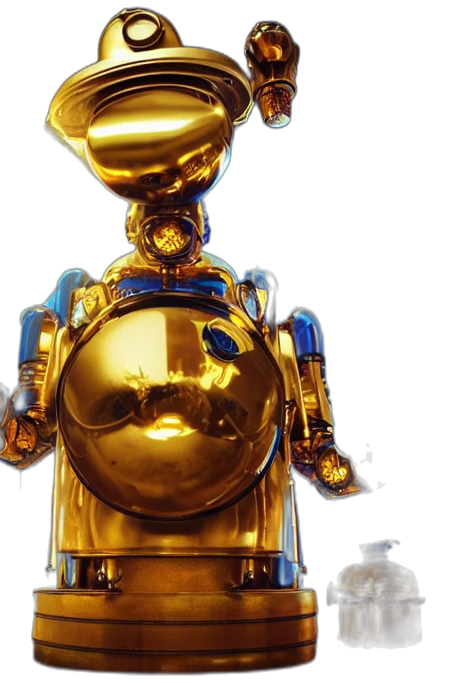 robot, concept art, 3d render, golden transparent PNG cut-out
