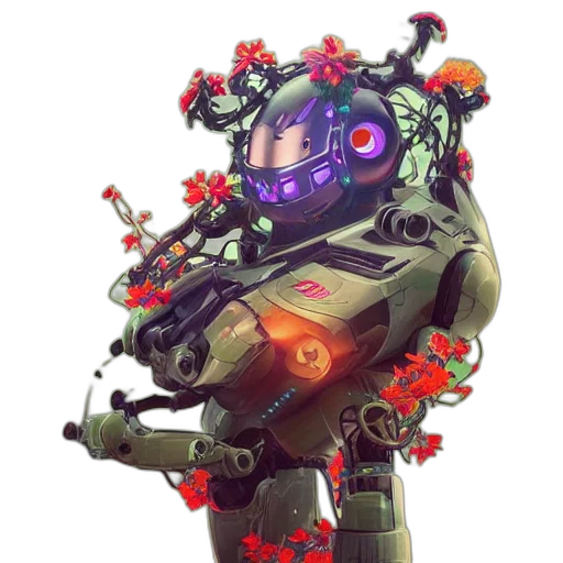 robot, weapon, flower, concept art transparent PNG cut-out