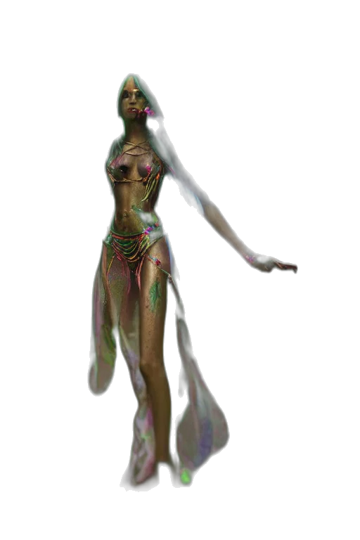 dress, staff, jewelry, creature transparent PNG cut-out