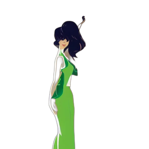 dress, staff, hair, creature transparent PNG cut-out