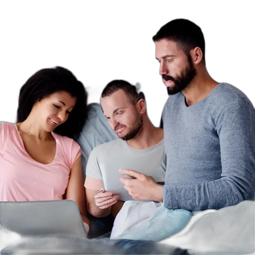 man, woman, bed, working transparent PNG cut-out