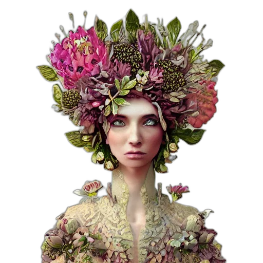 crown, flower, face, fantasy art transparent PNG cut-out