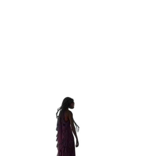 dress, hair, staff, creature transparent PNG cut-out