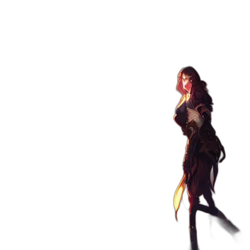 dress, hair, creature, staff transparent PNG cut-out