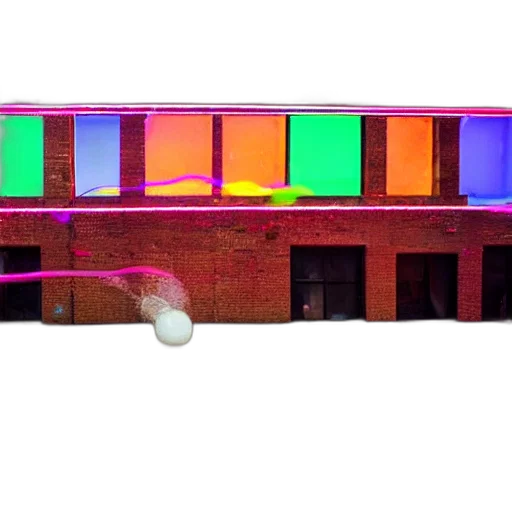 building, 3d render, neon lights, neon transparent PNG cut-out