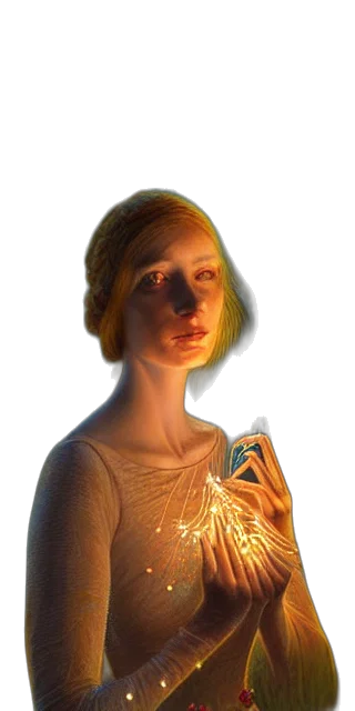 dress, staff, hair, jewelry transparent PNG cut-out