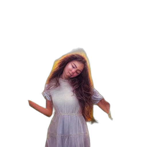 dress, hair, creature, staff transparent PNG cut-out