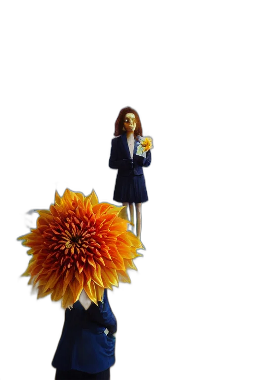 staff, flower, hair, jacket transparent PNG cut-out