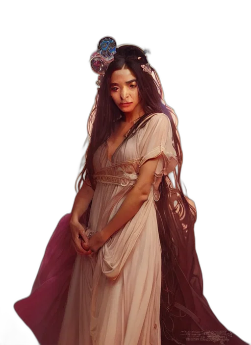 dress, jewelry, dragon, staff transparent PNG cut-out