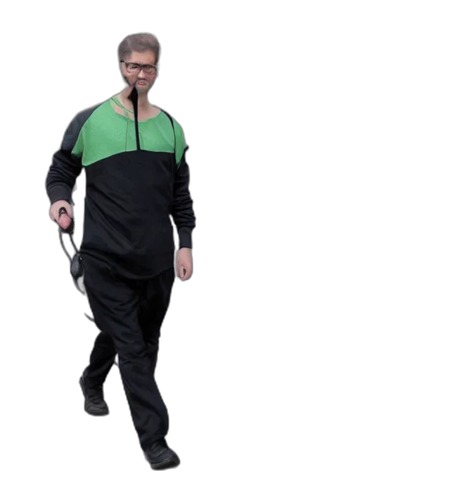 jacket, creature, staff, robot transparent PNG cut-out