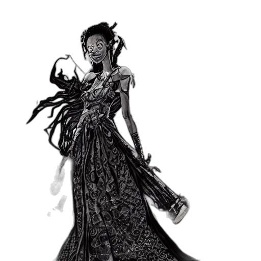 dress, creature, staff, concept art transparent PNG cut-out