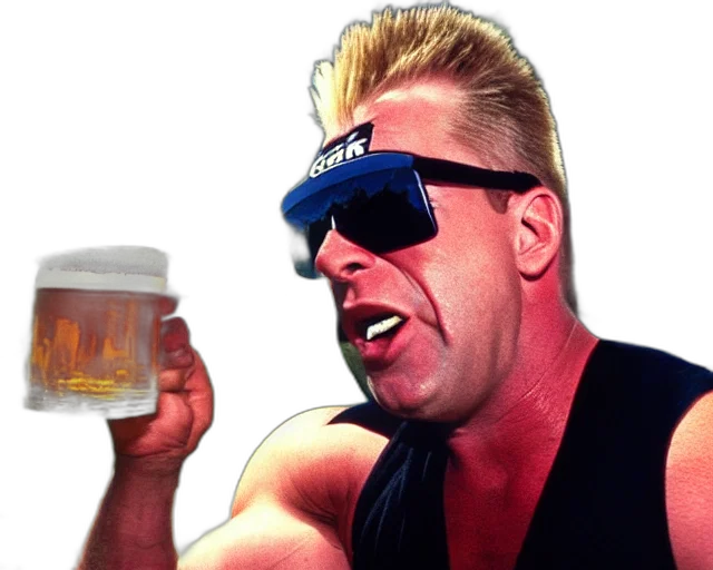 vaporwave, duke, nukem, wearing transparent PNG cut-out