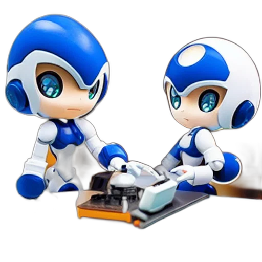 robot, 3d render, concept art, blue transparent PNG cut-out
