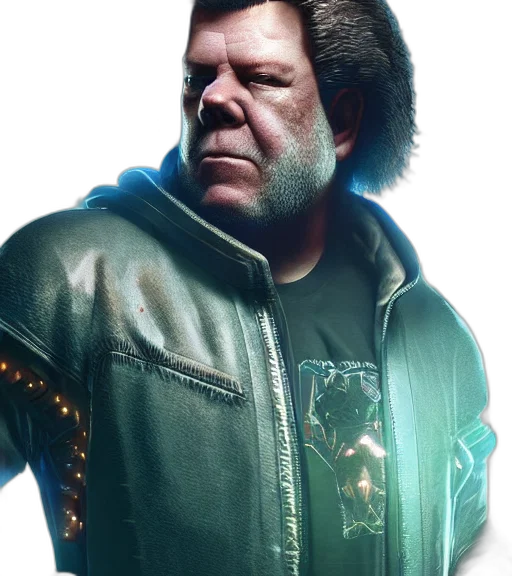 jacket, face, staff, cyberpunk transparent PNG cut-out