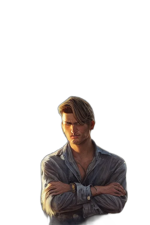 jacket, hair, face, staff transparent PNG cut-out