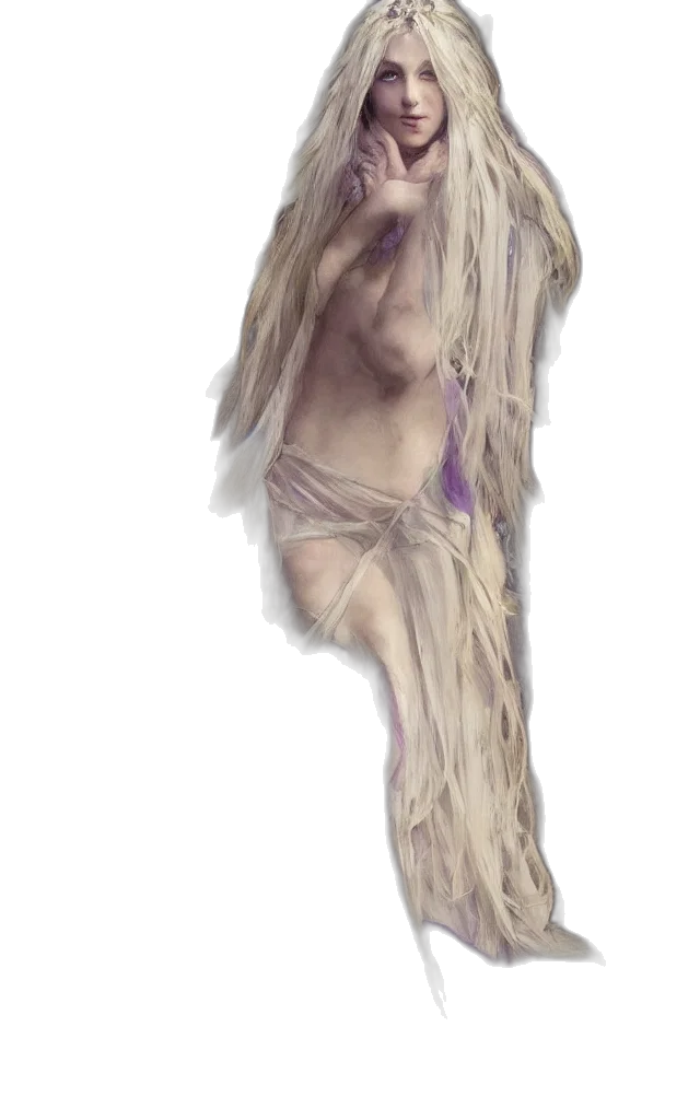 hair, creature, dress, staff transparent PNG cut-out