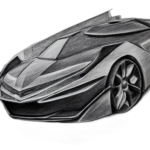 car, pencil sketch, photorealistic, 3d render transparent PNG cut-out