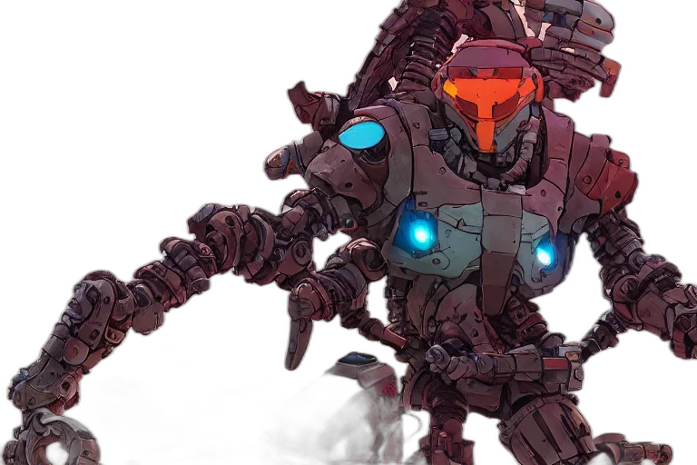 robot, weapon, concept art, 3d render transparent PNG cut-out