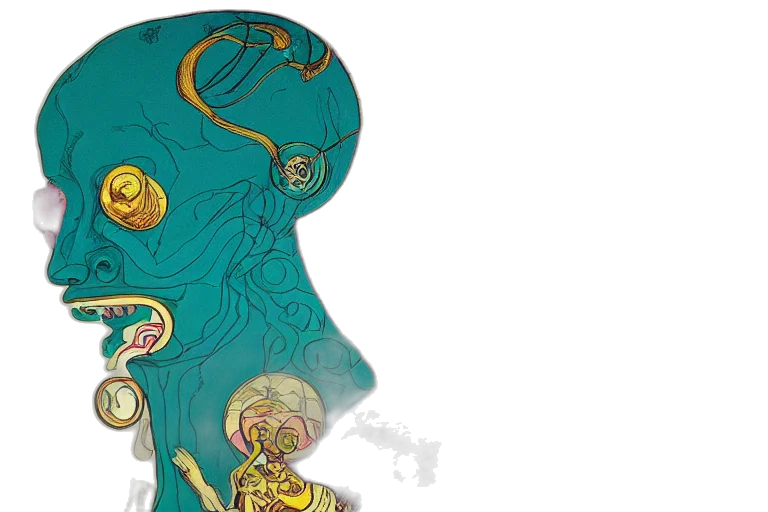 mask, concept art, bright, teal transparent PNG cut-out