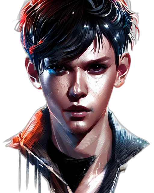 jacket, face, cyberpunk, concept art transparent PNG cut-out