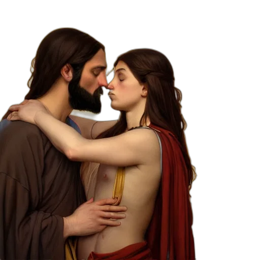 concept art, fire, jesus, kissing transparent PNG cut-out