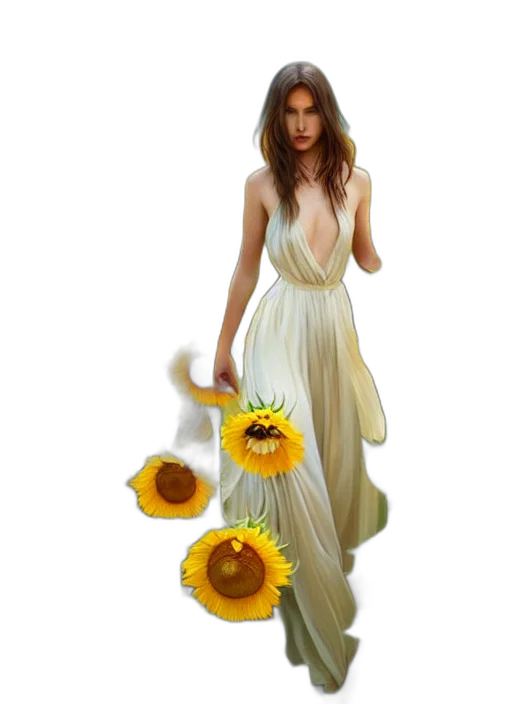 dress, flower, fantasy art, photorealistic transparent PNG cut-out