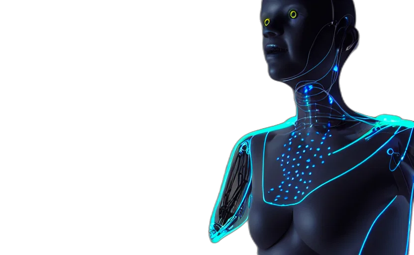 robot, cyberpunk, 3d render, neon lights transparent PNG cut-out