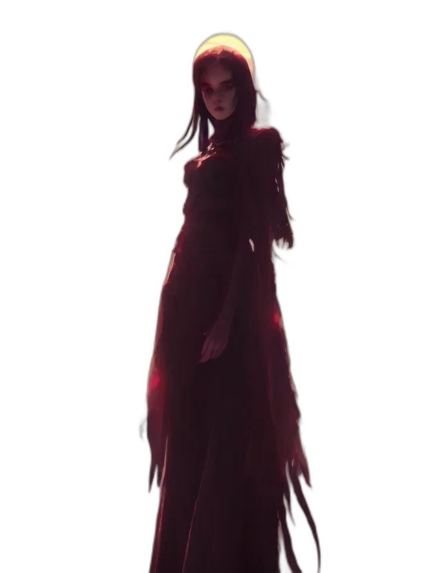 dress, creature, staff, hair transparent PNG cut-out