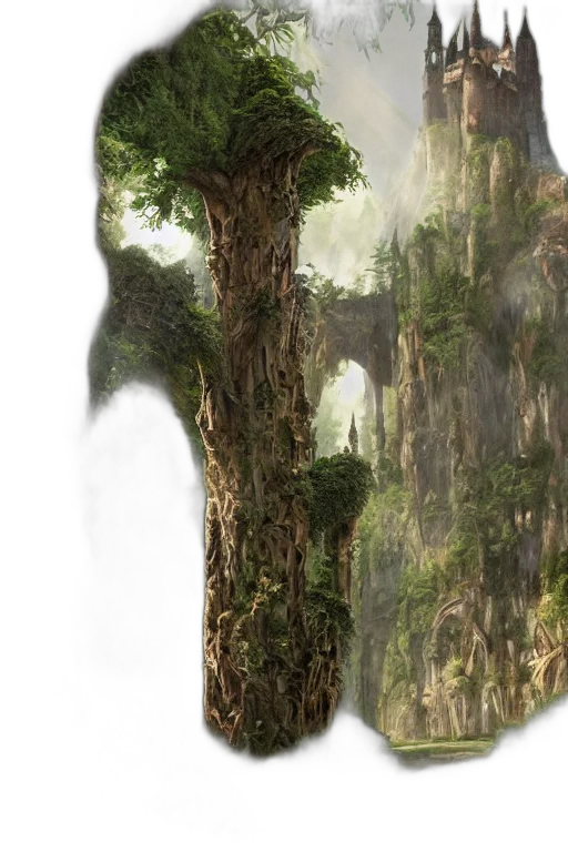 tree, dragon, hair, sword transparent PNG cut-out