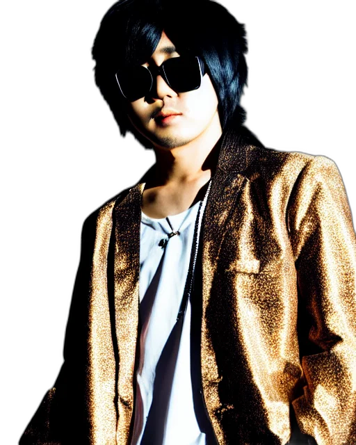 jacket, staff, photorealistic, golden transparent PNG cut-out