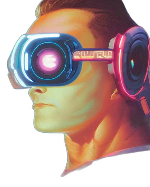 robot, face, cyberpunk, vaporwave transparent PNG cut-out