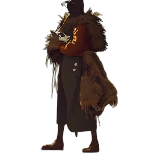 jacket, staff, mask, creature transparent PNG cut-out