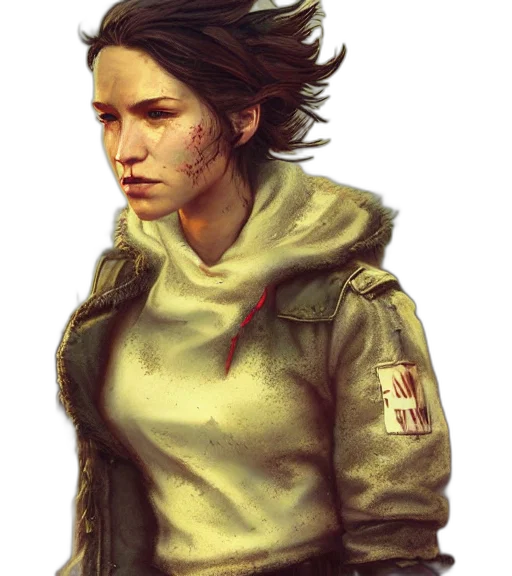 jacket, face, weapon, staff transparent PNG cut-out