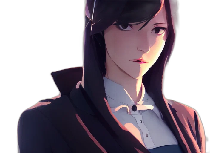 face, jacket, staff, weapon transparent PNG cut-out