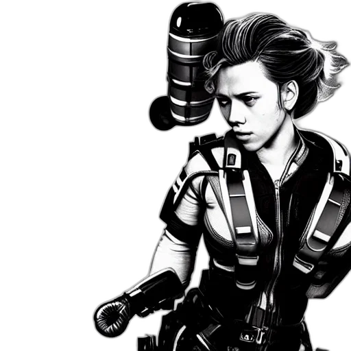 robot, jacket, weapon, comic book art transparent PNG cut-out