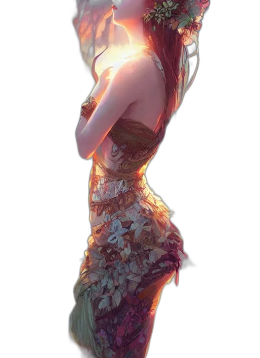 dress, flower, crown, staff transparent PNG cut-out