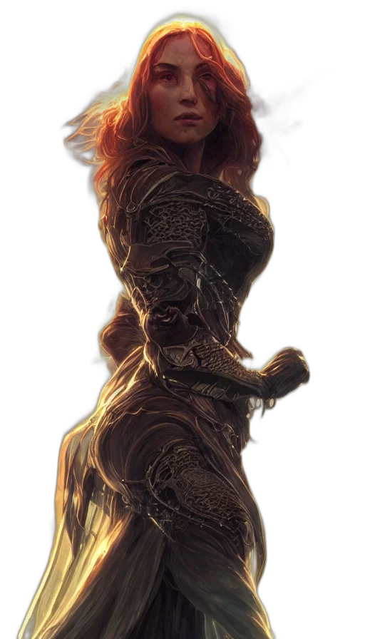dress, dragon, hair, weapon transparent PNG cut-out