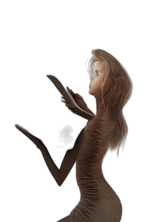 hair, creature, dress, staff transparent PNG cut-out