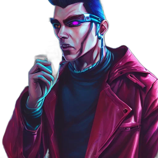 jacket, face, cyberpunk, concept art transparent PNG cut-out
