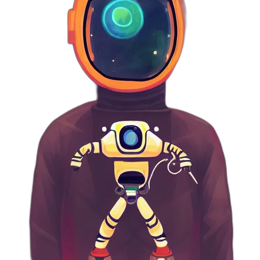 robot, jacket, staff, creature transparent PNG cut-out