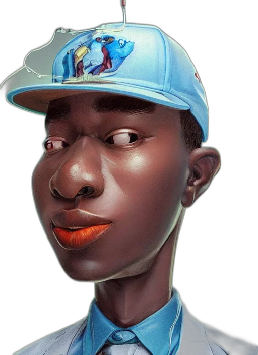 face, hat, robot, photorealistic transparent PNG cut-out