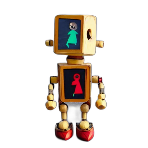 robot, staff, pixel art, 3d render transparent PNG cut-out