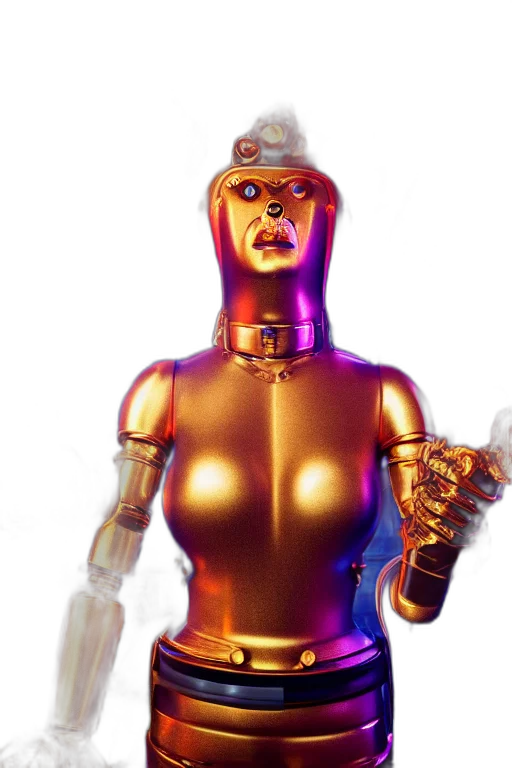 robot, 3d render, concept art, golden transparent PNG cut-out
