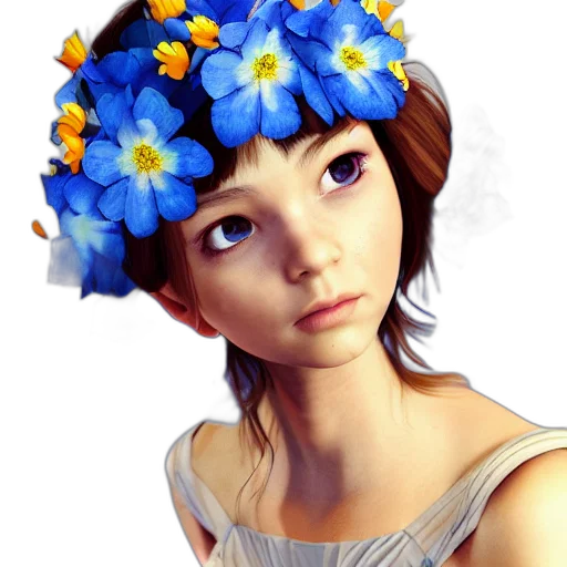 flower, face, crown, dress transparent PNG cut-out