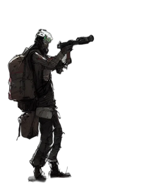 weapon, jacket, staff, robot transparent PNG cut-out