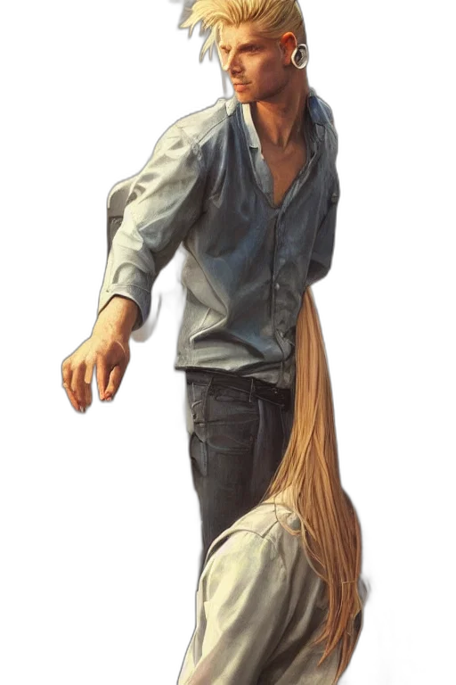 hair, staff, jacket, weapon transparent PNG cut-out