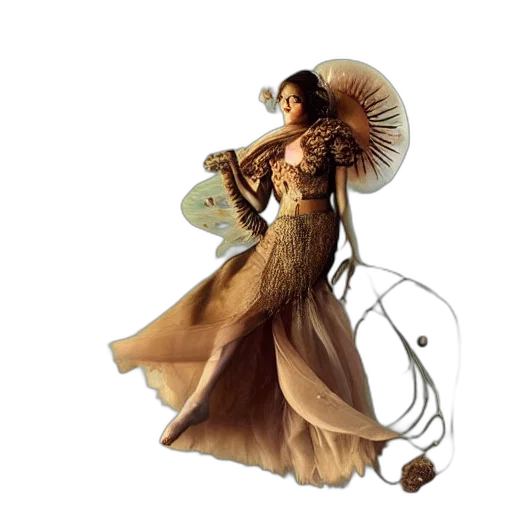 dress, umbrella, hat, staff transparent PNG cut-out