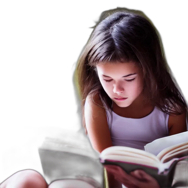 photorealistic, photo, girl, reading transparent PNG cut-out