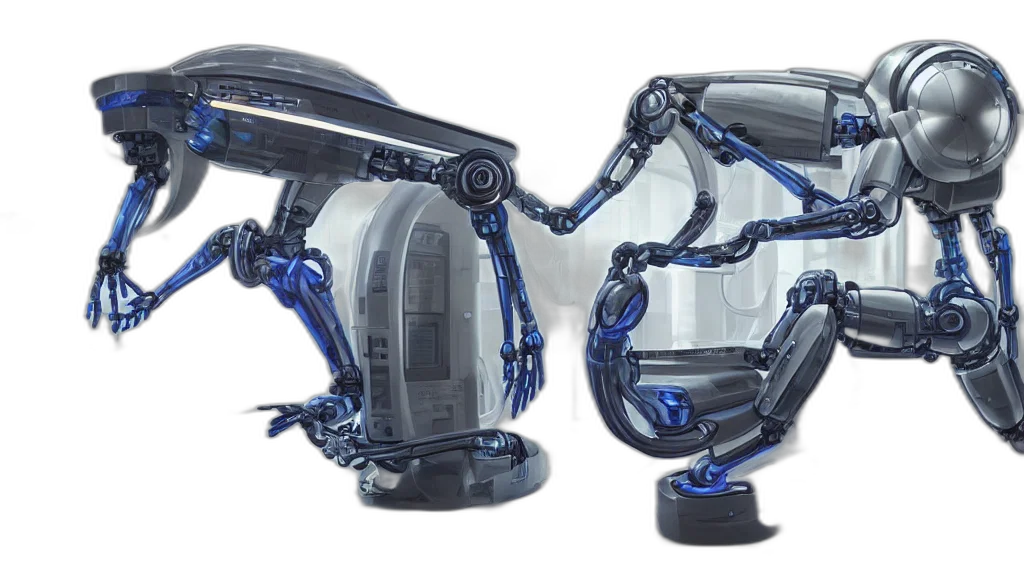 robot, 3d render, concept art, cyberpunk transparent PNG cut-out